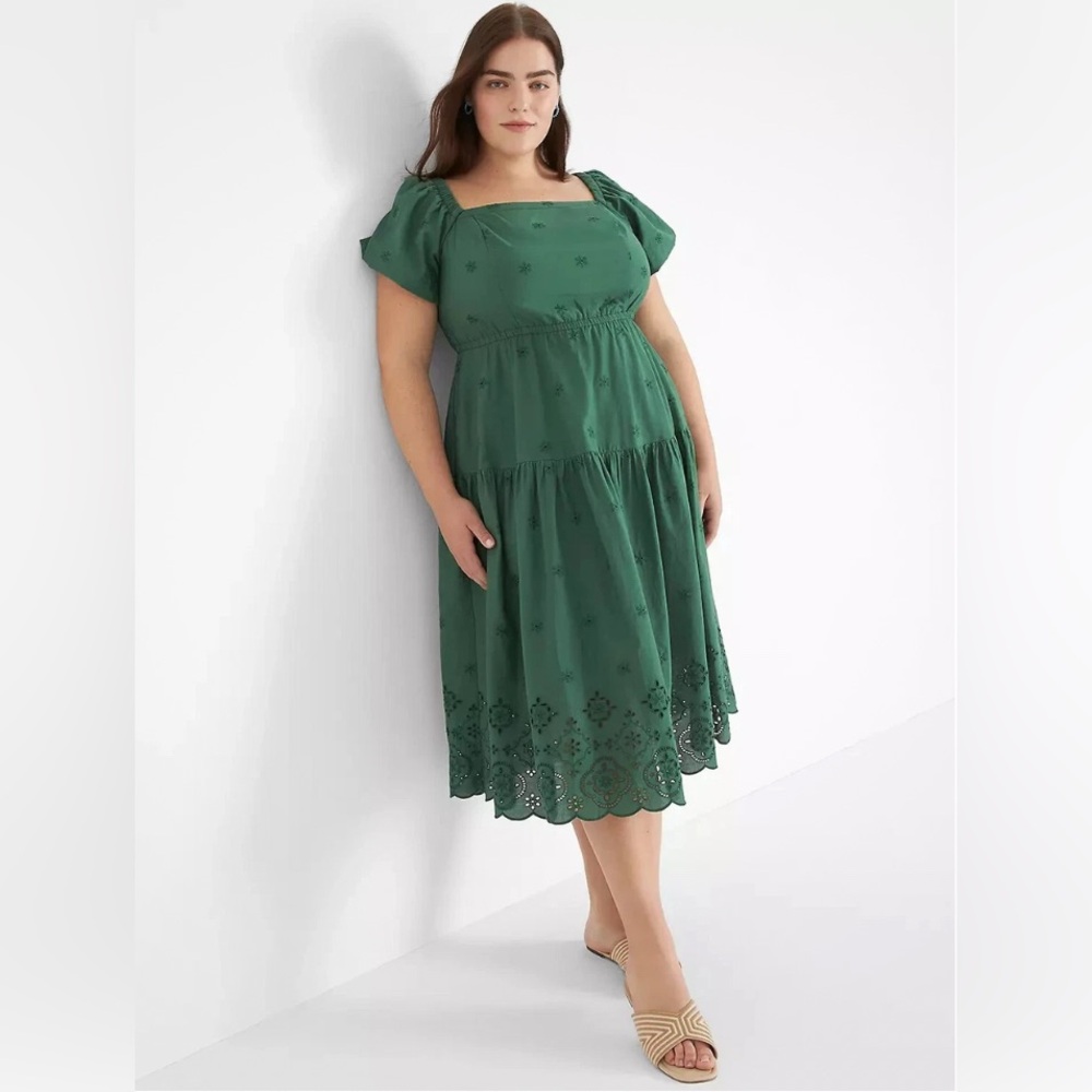 Lane Bryant Green Eyelet Off On Shoulder Midi Dress Sz 14